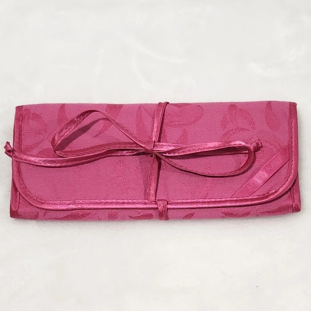 Mary Kay Vintage 90's Pink Satin Floral Cosmetic Jewelry Trifold Bag Pouch